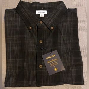 Haggar long-sleeve button front shirt. Black XL NWT
